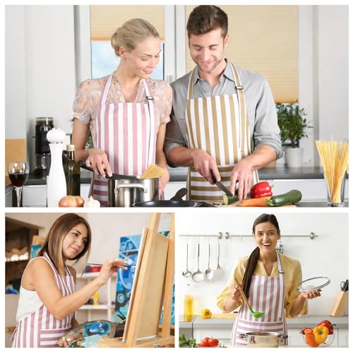 Striped Kitchen Aprons 2 Pack with Pockets Waterproof Adjustable