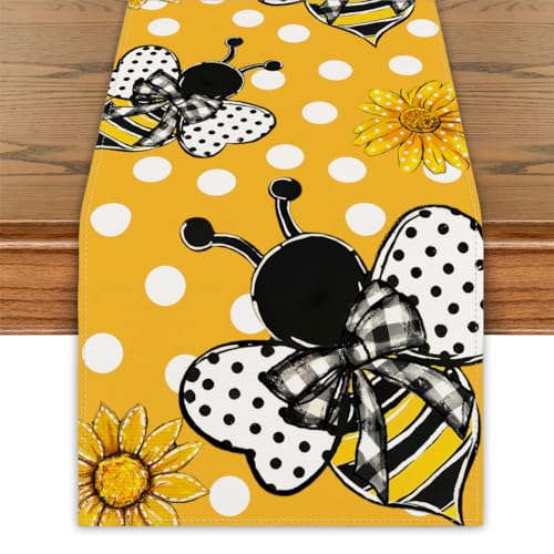 Sunflower Table Runner 13x72 Inch Floral Bee Spring Summer Decor
