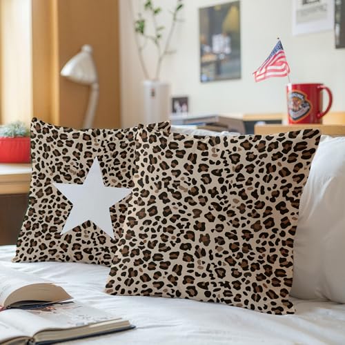 Leopard Print Throw Pillow Covers 18x18, Set of 2 - 049 Soft Flannel