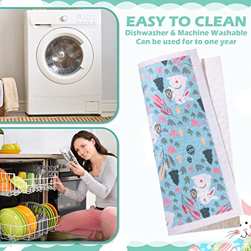Easter Dish Cloths Set - 6 Reusable Kitchen Towels with Bunny & Egg Designs