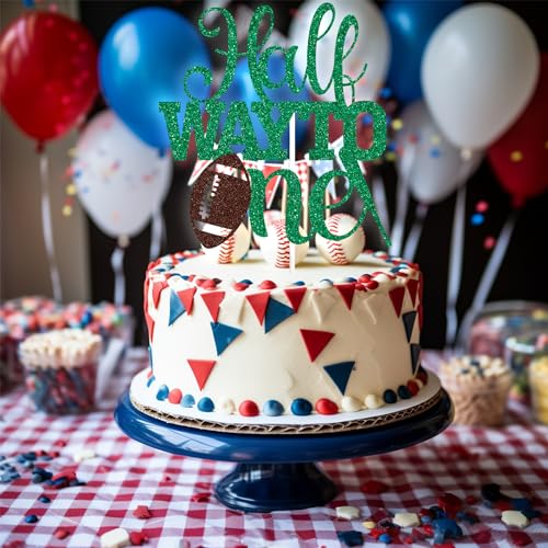 Green Glitter Soccer Cake Topper - Half Birthday Celebration