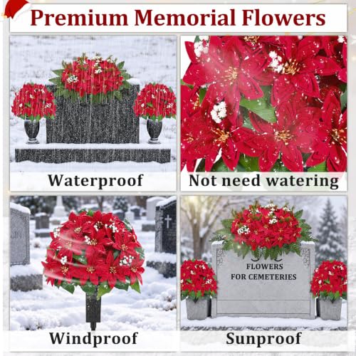 Artificial Cemetery Saddle Flowers Poinsettia - Red & White for Grave Decorations