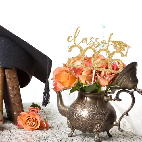Class of 2026 Graduation Cake Topper | Gold Glitter Decor