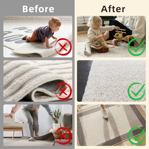 Non-Slip Rug Grippers 8PCS - Reusable Double-Sided Adhesive Pads