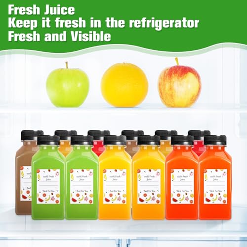 12-Pack 8oz Plastic Juice Bottles with Tamper-Proof Lids, Funnel & Labels