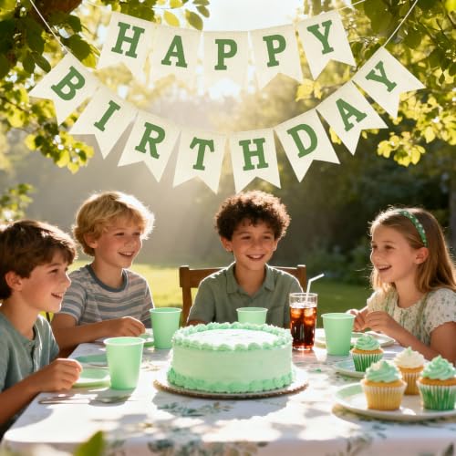 Anwyll Green Happy Birthday Banner - Pre-Strung Burlap Decoration