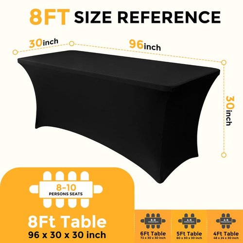 Lemict Black Tablecloths 96x30 Inch Table Cloths for 8 Foot Rectangle Tables, Wrinkle Resistant Washable Rectangular Spandex Fabric Table Cover for Vendor Dining Wedding Banquet Camping Party - 6 Pack
