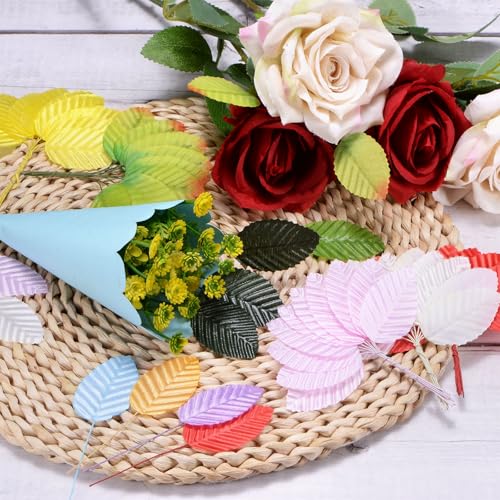 Gold Artificial Silk Leaf with Wire Stem - 20 Pack Faux Decorative Leaves