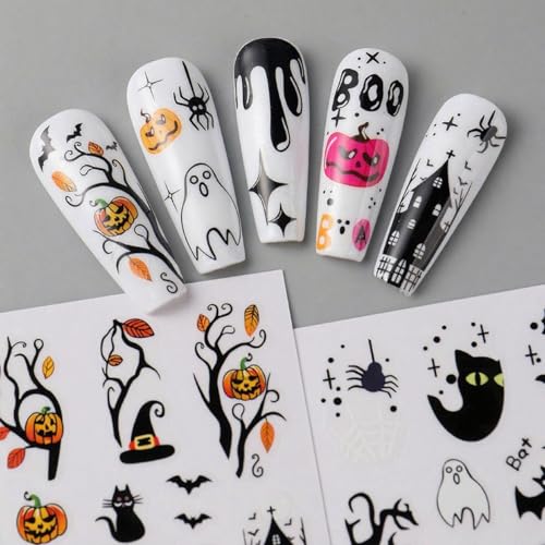 Halloween Nail Stickers 4 Sheets Self Adhesive Pumpkin Ghost Decals