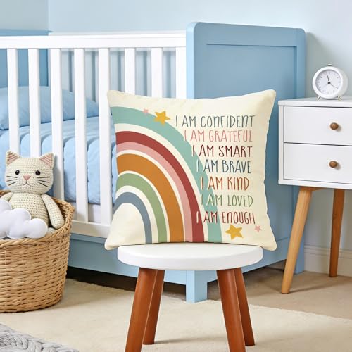 Inspirational Rainbow Throw Pillow Cover 18x18 - Boho Decor