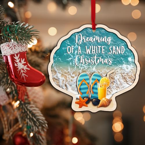 Beach Christmas Ornament - 2 Layered Wooden Decoration for Tree