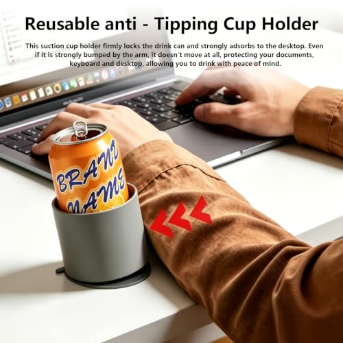 NovoLido Anti-Spill Suction Cup Holder for Desks and Gaming Tables - Gray