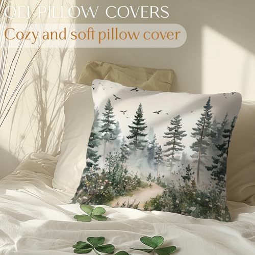 Forest Watercolor Pine Tree Pillow Cover 18x18 - Rustic Flannel