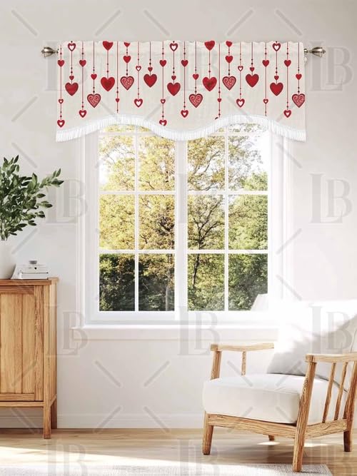 Scalloped Red Stripe Valance Curtain with Tassels - 54x18in