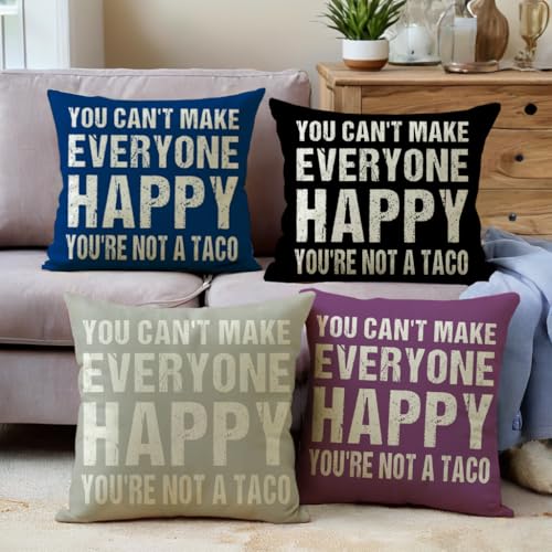 Funny Taco Quote Pillow Cover - 18x18 Inch Black Cushion for Humor
