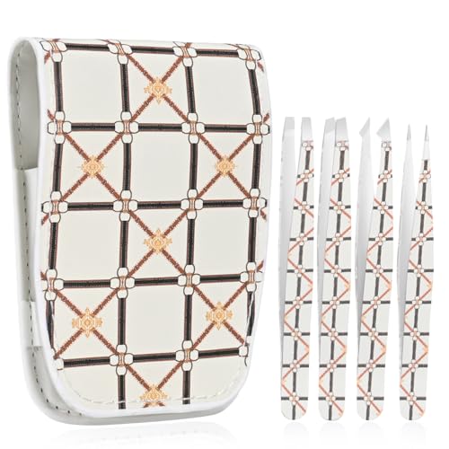 COSHAYSOO Aesthetic Precision Tweezers Set with Plaid Leather Case