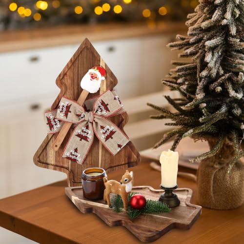 Christmas Tree Charcuterie Board Gift Set with Wooden Cutting Board & Scraper - Holiday Serving Tray