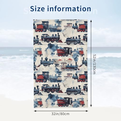 Vintage Steam Train Beach Towel, 32x52in Oversized Microfiber Quick Dry