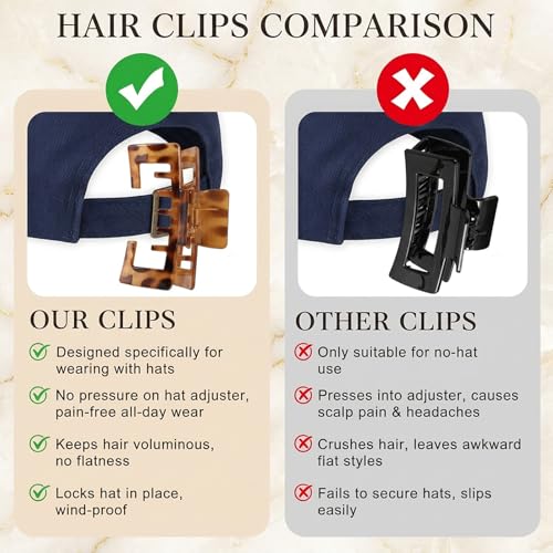 ZHYACPA 6-Piece Hat Claw Clip for Women - Large Non-Slip Hair Clips for Baseball Caps