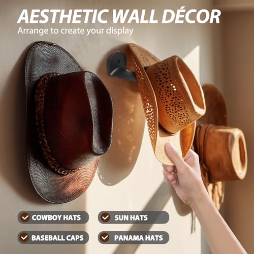 12-Piece Cowboy Hat Rack - Wall-Mounted Hat Holder with Adhesive & Screws