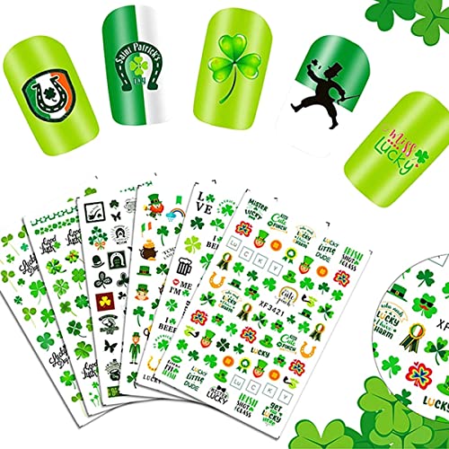 St Patrick’s Day Nail Art Stickers 3D Shamrock Green Clover Decals (10 Sheets)