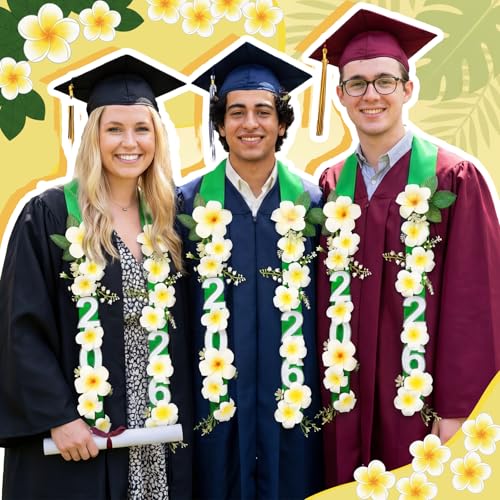 65 Inch Graduation Lei Class of 2026 - Yellow Plumeria Floral Wreath