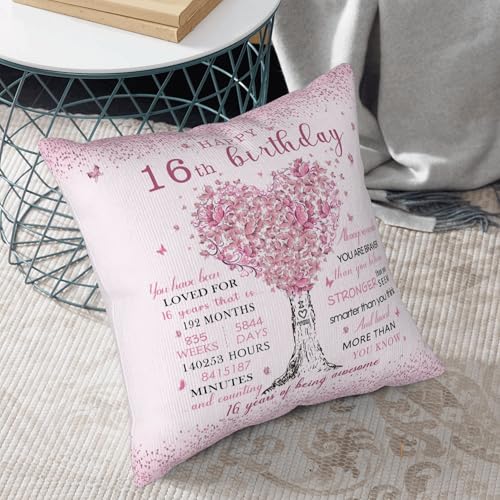 Sweet 16 Birthday Pillow Cover - Pink Heart Tree Design, 18x18