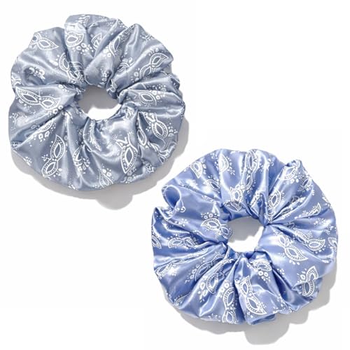 INLOLLY Oversized Satin Hair Scrunchies 2-Piece Set in Blue and Grey