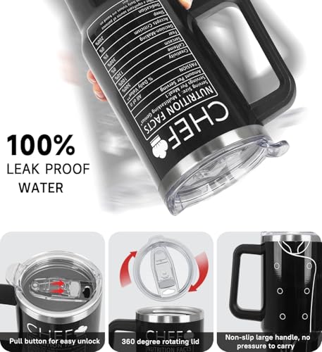 Chef Tumbler - 40 oz Travel Mug with Handle, Black Matte, Cooking-Themed Gift