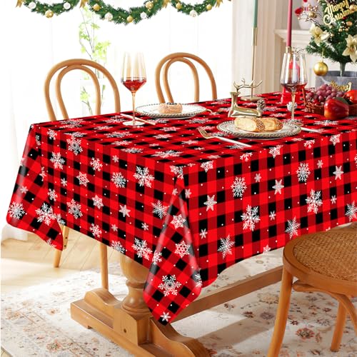 Christmas Buffalo Plaid Snowflake Tablecloth Set - Red & Black, 3 Pack
