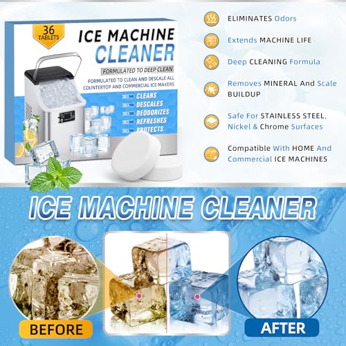 Bellisinno Ice Maker Cleaner Tablets - 36 Pack, Nickel-Safe Scale Remover