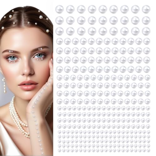 White Flatback Pearl Stickers Self Adhesive Half Pearls Multi-Size