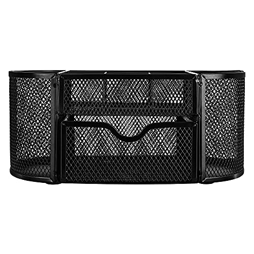 Amazon Basics Mesh Desk Organizer with Pen Holder & Drawer, Black