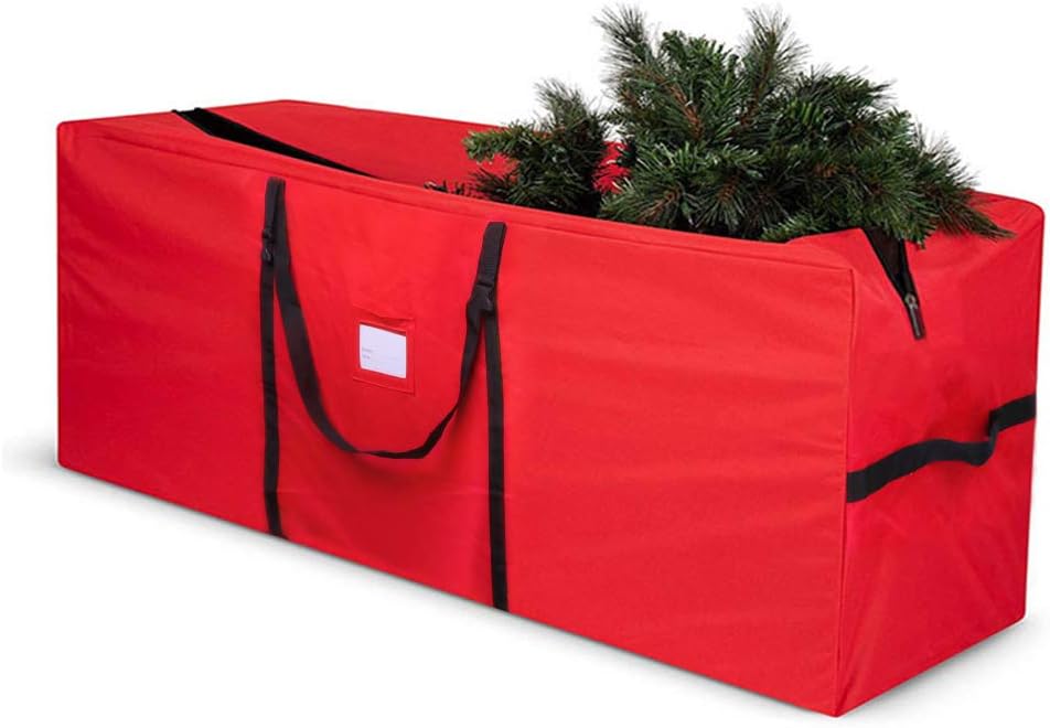 Skiennix Christmas Tree Storage Bag - Heavy Duty 600D Oxford for 7.5 Ft Trees | Durable Red Design with Dual Zipper & Handles
