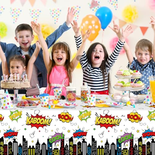 3Pcs Hero Themed Birthday Tablecloths - Cityscape Design, 54x108 Inch
