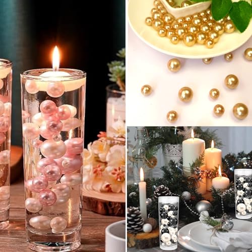 60Pcs Light Blue Floating Pearl Beads Mix Size Vase Fillers for Centerpieces