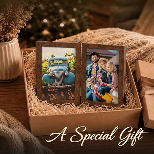 AEVETE 5x7 Double Hinged Wood Folding Picture Frame - Brown