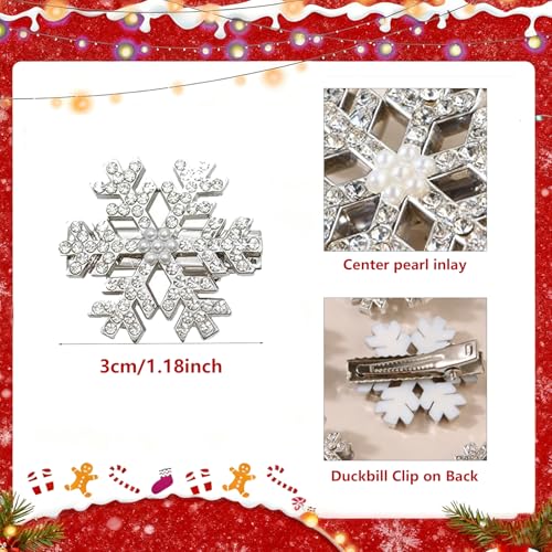 8-Piece Snowflake Hair Clips - Sparkly Rhinestone Winter Hair Pins