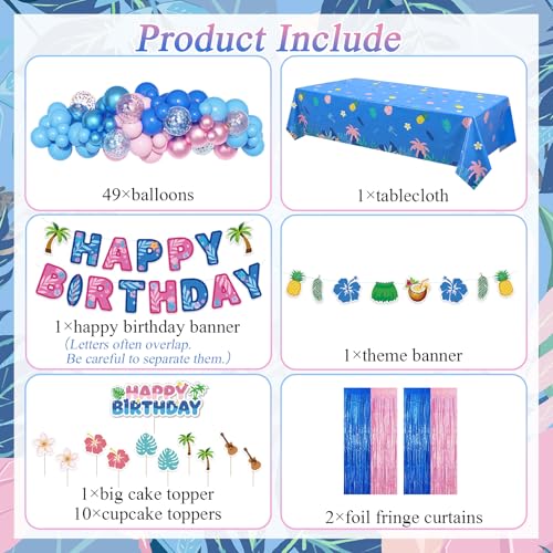 Amandir 67 Pcs Hawaiian Pink and Blue Birthday Decorations