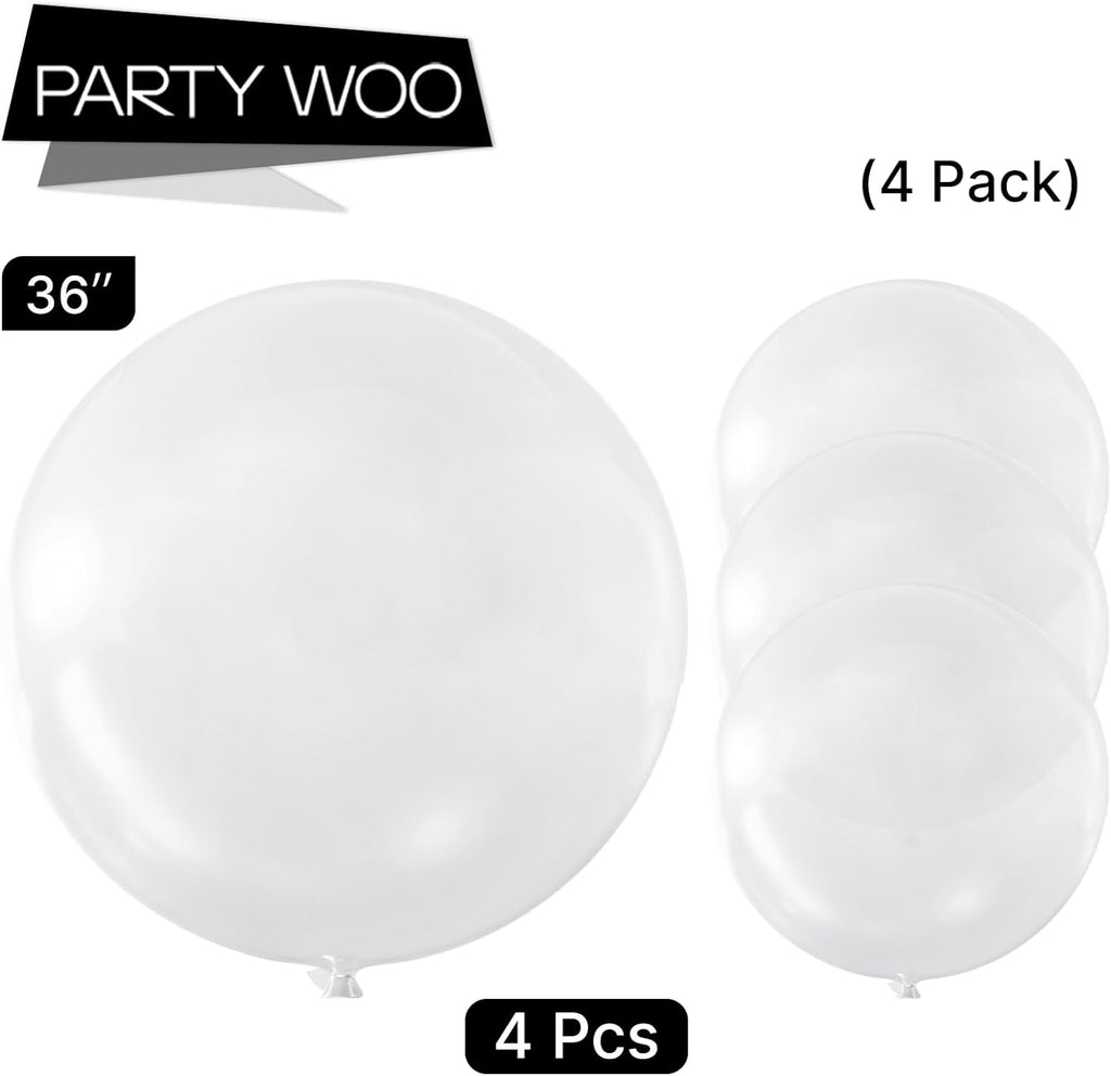PartyWoo Clear Balloons - 36 Inch Transparent Latex Helium Balloons for Events & Celebrations