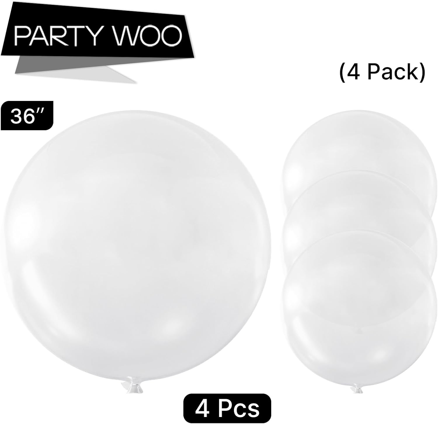 PartyWoo Clear Balloons - 36 Inch Transparent Latex Helium Balloons for Events & Celebrations