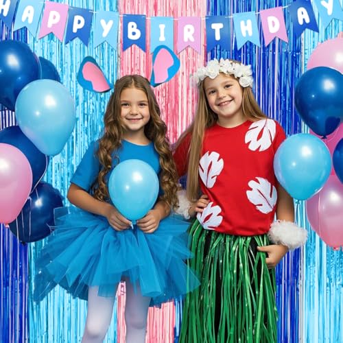 Cartoon Birthday Party Fringe Curtains - Blue & Pink Tinsel Backdrop, 2 Pack