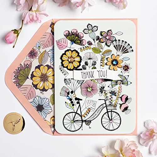 Papyrus Thank You Cards with Glitter - 8 Count Floral Bike Design