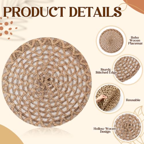 Natural Woven Round Placemat 13 Inch Set of 24 - Rustic Boho Table Decor