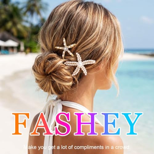 Fashey Gold Starfish & Pearl Hair Clips Mermaid Beach Hair Accessories