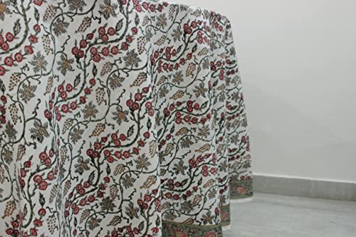Round Cotton Tablecloth 90 Inch Coral Pink Block Print - Traditional Indian Design