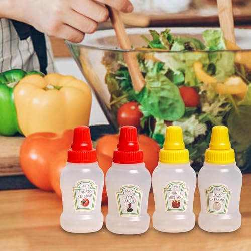 Zhuluck 4Pcs Mini Ketchup Squeeze Bottles 25ml Refillable Bento Box Containers