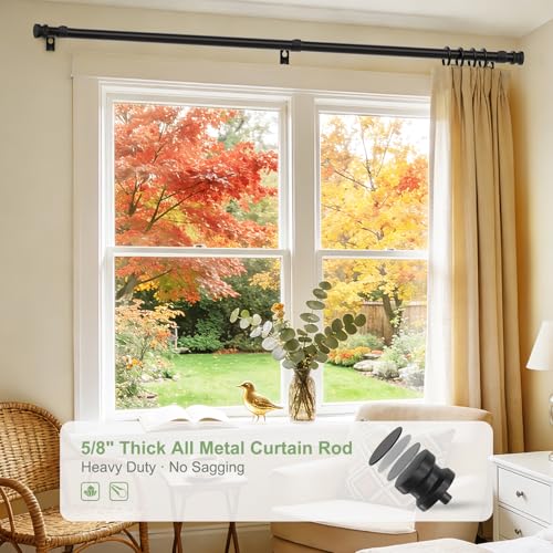 TKZTKZ Heavy Duty Black Curtain Rod - Adjustable 18-45 Inch Metal Rod