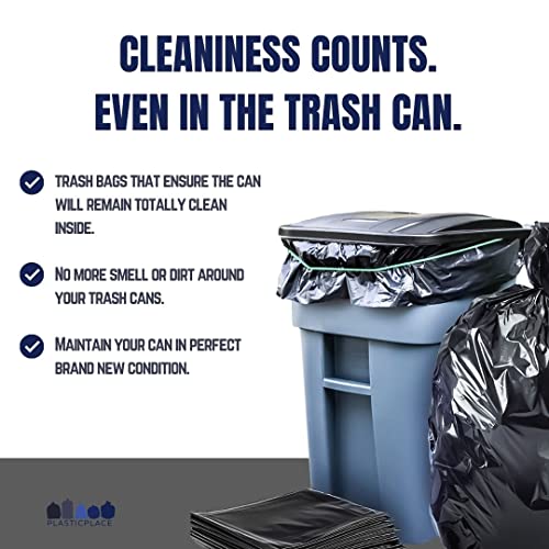 Plasticplace 64-65 Gallon Trash Can Liners for Toter ¦¢ 1.5 Mil ¦¢ Black Heavy Duty Garbage Bags ¦¢ 50¡± x 60¡± (25 Count)