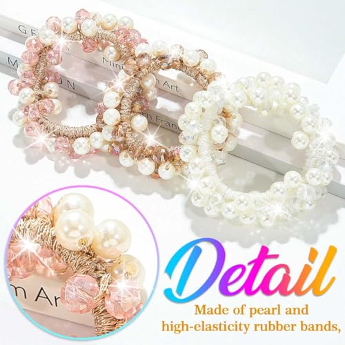 Banatra Pearl Rhinestone Hair Scrunchies Ponytail Holder